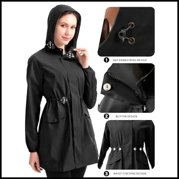 Women's Waterproof Raincoat Hooded Lightweight Packable Outdoor Jacket